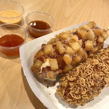 ChungChun - Sul Bing Su - Potato (Half and Half) and Ramen Hotdog  Sauces: sweet chili, spicy mayo, and mango habanero - Desserts Near Me - Katy, Texas