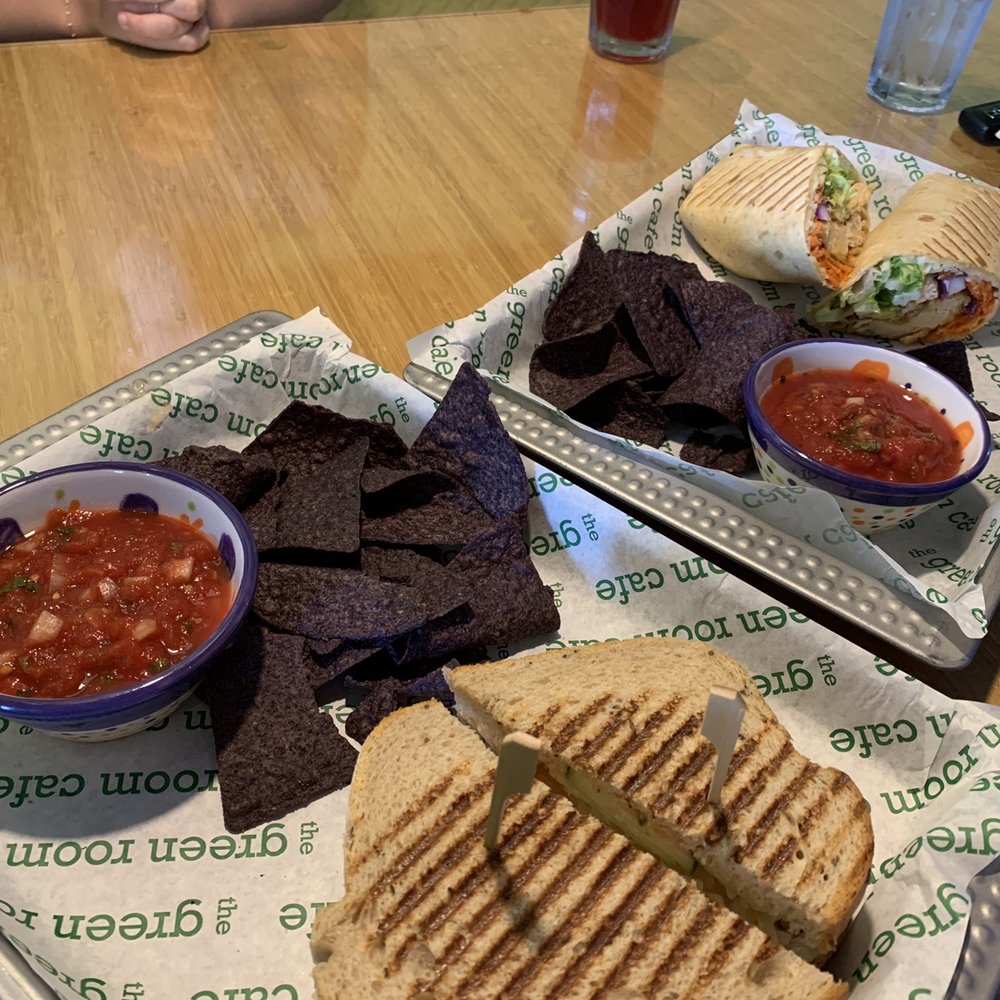 Rueben made vegan and the vegetarian chicken Buffalo wrap