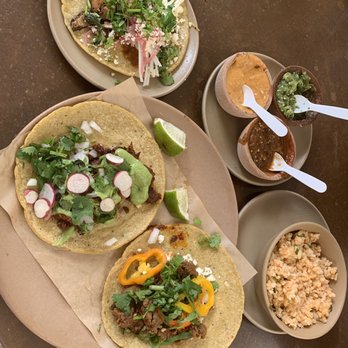 Minero - Chips and Salsas, Charcoaled Chicken Taco, Al Pastor Taco, Grilled Steak Tacos, and Carolina Gold Arroz Rojo. - Mexican Near Me - Atlanta, Georgia Minero - Chips and Salsas, Charcoaled Chicken Taco, Al Pastor Taco, Grilled Steak Tacos, and Carolina Gold Arroz Rojo. - Mexican Near Me - Atlanta, Georgia