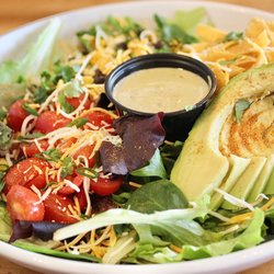 Chop Shop Casual Urban Eatery SoBo - The Southwestern Chop Salad was made with Greens, Tomato, Corn, Black Beans, Green Onion, Cilantro, Tortilla, Cheese, & Chipotle Vinaigrette