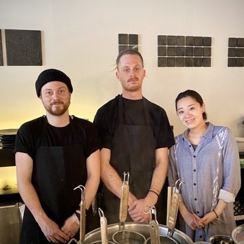 Nakamichi - Ben, Xavier; Yuri (Chef's wife) and Chef Jumpei (missing on this photo)! - Ramen Near Me - Montreal, Quebec