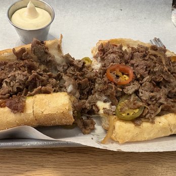 Monti's - Authentic Philly Cheesesteak with mayo on the side and hots - Cheesesteaks Near Me - Chicago, Illinois