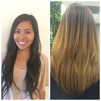 Avalon Salon - Left: natural virgin hair. Right: trim, weave highlights, and ombre dyed. Looks even better after 3 weeks :) - Hair Salons Near Me - Orange, California