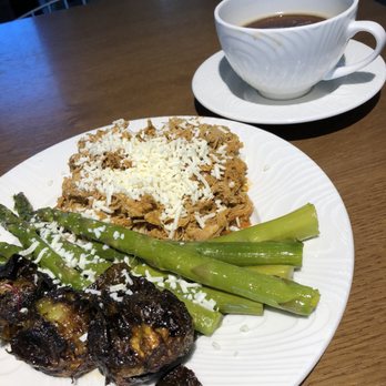 The Centurion Lounge - This morning's brunch involved pulled pork, asparagus, brussel sprouts and of course Americano! - Airport Lounges Near Me - Dallas, Texas