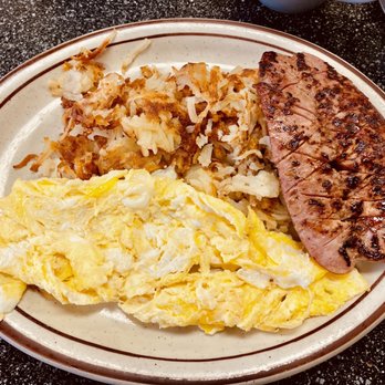 Gangnam Cafe - Two eggs(scrambled), hash brown and apple sausage. - American Near Me - Concord, California