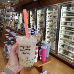 By The Spoonful - Mango jellies & kiwi popping bobas , store in background