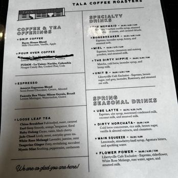 Tala Coffee Roasters - Menu - Coffee Roasteries Near Me - Libertyville, Illinois