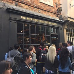 The Shop That Must Not Be Named - Queue of Harry Potter fans outside hoping to get in before closing