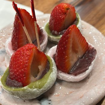 Hatsuzakura - Ichigo Daifuku dessert. Simple mochi with fruit and red bean paste. - Japanese Near Me - San Diego, California