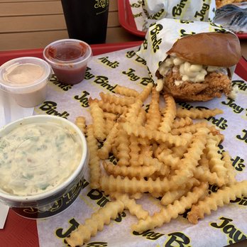 Jay Bird's Chicken - Mac Daddy Sandwich w/Loaded Potato Salad & fries (sweet tea) - Chicken Shop Near Me - Long Beach, California
