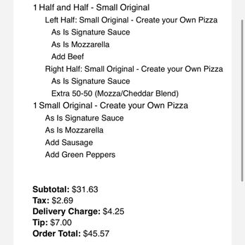 Godfather's Pizza - Receipt for 2 small pizzas at $45.00!!!! Ridiculous - Pizza Near Me - Gretna, Nebraska Godfather's Pizza - Receipt for 2 small pizzas at $45.00!!!! Ridiculous - Pizza Near Me - Gretna, Nebraska