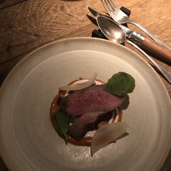 Restaurant GUTS - Lamb with a romesco sauce and basil. - Modern European Near Me - Amsterdam, New Hampshire