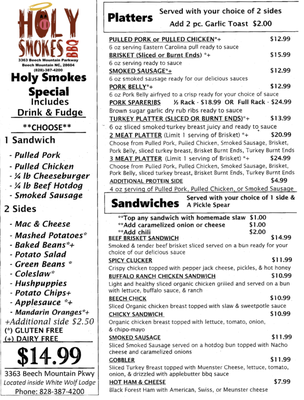 Menu photo 4 Holy Smokes BBQ Beech Mountain, NC Menu photo 4 Holy Smokes BBQ Beech Mountain, NC
