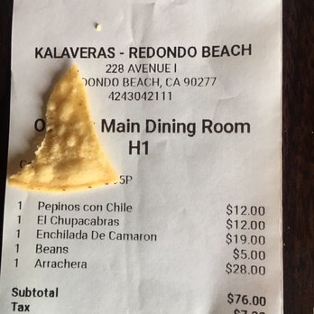 Kalaveras - Bill - Cocktail Bars Near Me - Redondo Beach, California Kalaveras - Bill - Cocktail Bars Near Me - Redondo Beach, California