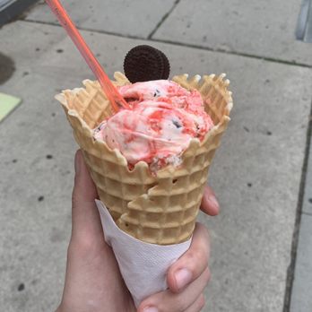 The Big Chill - White Strawberry Swirl in a Waffle Cone - Ice Cream & Frozen Yogurt Near Me - Toronto, Ontario