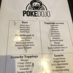 Poke Dojo - Food Truck - Poke Dojo menu. It was not on their website when I called, so here you go!