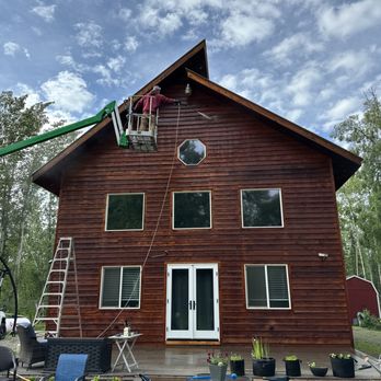 Pistro’s Painting - Power washing and chemical cleaning cedar siding! - Painters Near Me