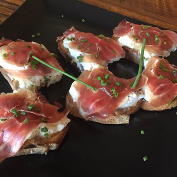 Sandrino - Bruschetta with truffle cream, burrata, prosciutto & chives. - Pizza Near Me - Sausalito, California Sandrino - Bruschetta with truffle cream, burrata, prosciutto & chives. - Pizza Near Me - Sausalito, California