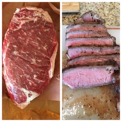 Look at the prime strip. Better quality than NYC steakhouse. And tastes better, too! Butchered on demand.