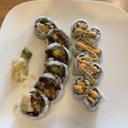 Shrimp Tempura Roll and Spicy White Tuna Roll