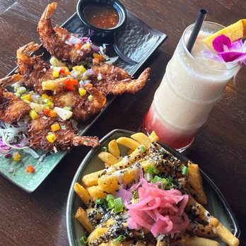The Terrace - Coconut ship, fries, and lava flow drink - Asian Fusion Near Me - Hanalei, Hawaii The Terrace - Coconut ship, fries, and lava flow drink - Asian Fusion Near Me - Hanalei, Hawaii