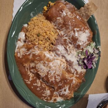Casa Machado - Shredded beef burrito and ground beef enchilada (see the canned corn oozing out) - Mexican Near Me - San Diego, California