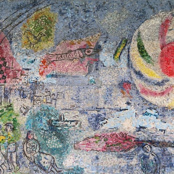Chagall's Four Seasons - Marc Chagall; Four Seasons; 1974; east-facing panorama mosaic - Public Art Near Me - Chicago, Illinois Chagall's Four Seasons - Marc Chagall; Four Seasons; 1974; east-facing panorama mosaic - Public Art Near Me - Chicago, Illinois