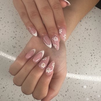 The Nails Corner - Almond French tips with flowers - Nail Salons Near Me - Stockton, California
