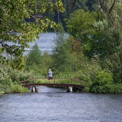 Bewabic State Park - Fishing from a small footbridge