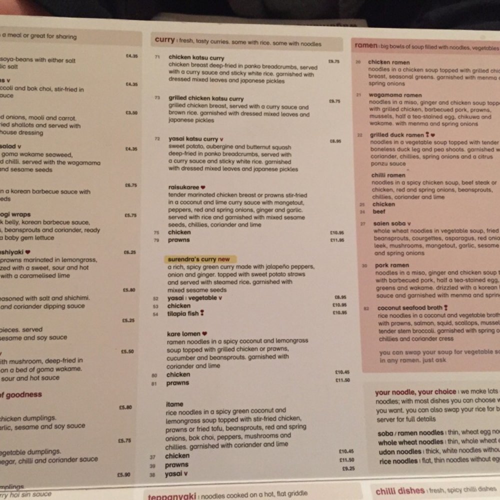 Wagamama - Menu - Japanese Near Me - London, XGL