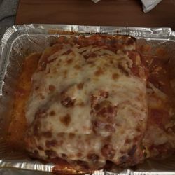 A single serving of lasagna