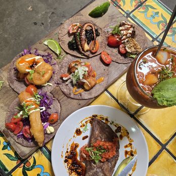 Holbox - Wood Grilled Kanpachi Taco; Taco De Pulpo En Su Tinta; Scallop Taco; Baja Fish Taco; Baja Shrimp Taco - Latin American Near Me - Los Angeles, California Holbox - Wood Grilled Kanpachi Taco; Taco De Pulpo En Su Tinta; Scallop Taco; Baja Fish Taco; Baja Shrimp Taco - Latin American Near Me - Los Angeles, California