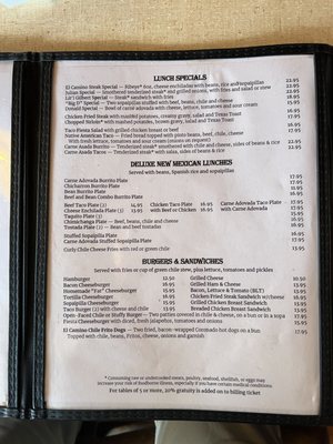 Menu photo 1 El Camino Dining Room Albuquerque, NM