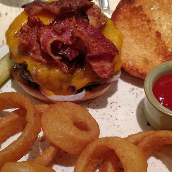 Grill & Vine - Grill and Vine Hamburger with Bacon & Cheddar Cheese - Grade B; Onion Rings very greasy. - Salad Near Me - Denver, Colorado Grill & Vine - Grill and Vine Hamburger with Bacon & Cheddar Cheese - Grade B; Onion Rings very greasy. - Salad Near Me - Denver, Colorado