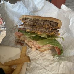 Wendy's - Baconator with lettuce,tomato and onion.