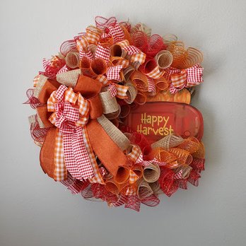 Elegance Is Created - Happy Harvest 14in base Mesh and Ribbon $70 + tax SALE 30% off LAST ONE - Florists Near Me - Richardson, Texas Elegance Is Created - Happy Harvest 14in base Mesh and Ribbon $70 + tax SALE 30% off LAST ONE - Florists Near Me - Richardson, Texas