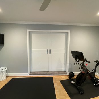Raleigh Woodworks - Double barn doors from exercise room into MBR - Cabinetry Near Me Raleigh Woodworks - Double barn doors from exercise room into MBR - Cabinetry Near Me