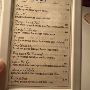 Le Swan - Cocktail Menu - French Near Me - Toronto, Ontario