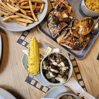Nando's Peri-Peri - Full Chicken, Chicken Liver, Brussel Sprouts and Corn on the Cob - Chicken Shop Near Me - Addison, Texas Nando's Peri-Peri - Full Chicken, Chicken Liver, Brussel Sprouts and Corn on the Cob - Chicken Shop Near Me - Addison, Texas