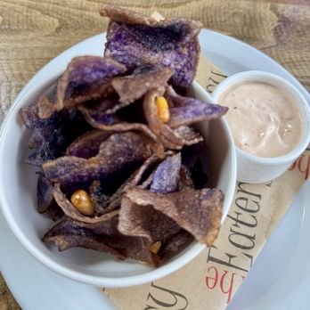 Mochica - Purple Potatoe Chips, with sauce - Peruvian Near Me - San Francisco, California Mochica - Purple Potatoe Chips, with sauce - Peruvian Near Me - San Francisco, California