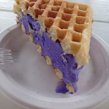 Tasting Kauai - 1/2 a waffle sandwich with ube ice cream - Food Tours Near Me - Lihue, Hawaii
