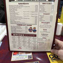 Ciro's Pizza Pasta and Subs - Front of menu