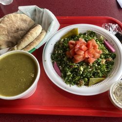 Shahrazad Restaurant - Lentil soup, pita, and Tabuli Salad