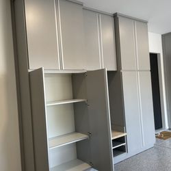 Triton Garage & Closet Systems - Showing the open doors with our shelves. All shelves contain shelf stiffeners.