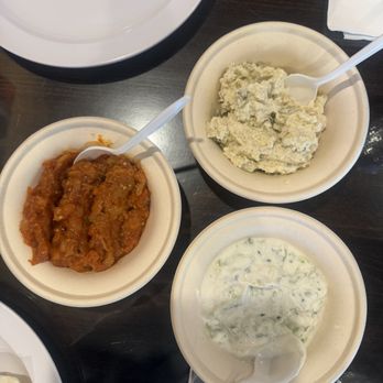 Moon Mart Kabab - The sides. Eggplant dip, potato salad and cucumber yogurt. - Middle Eastern Near Me - Glendale, California Moon Mart Kabab - The sides. Eggplant dip, potato salad and cucumber yogurt. - Middle Eastern Near Me - Glendale, California