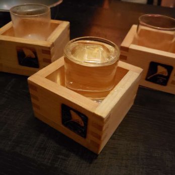 Uchi Denver - Happy Hour sake - takara (cloudy, on the left), yukikage (clear, middle and right) - Japanese Near Me - Denver, Colorado Uchi Denver - Happy Hour sake - takara (cloudy, on the left), yukikage (clear, middle and right) - Japanese Near Me - Denver, Colorado