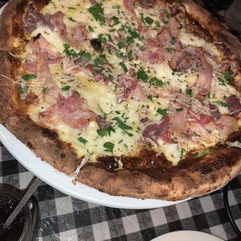 Charred Brick Oven - Carbonara - Pizza Near Me - Seaford, New York Charred Brick Oven - Carbonara - Pizza Near Me - Seaford, New York