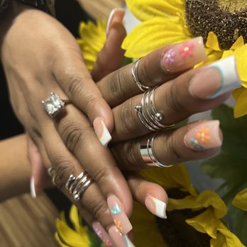 Nail Bar @ Denton - Acrylic with dip power/ and hand painted design ... Nails/Shaping by Ryan!! Design by his lovely wife Jenny!! - Nail Salons Near Me - Denton, Texas
