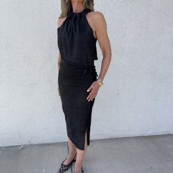 Alexander on El Paseo - AM Leather skirt and halter very chic and effortless