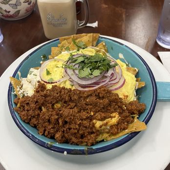 Cups Cafe - Green chilaquiles with scrambled eggs and chorizo. - Breakfast & Brunch Near Me - Palm Desert, California Cups Cafe - Green chilaquiles with scrambled eggs and chorizo. - Breakfast & Brunch Near Me - Palm Desert, California